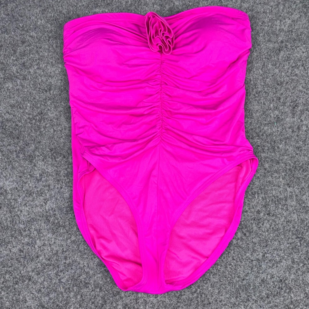 Kate Spade One Piece Swimsuit Womens Large Pink Strapless Bandeau Rosette Ruched